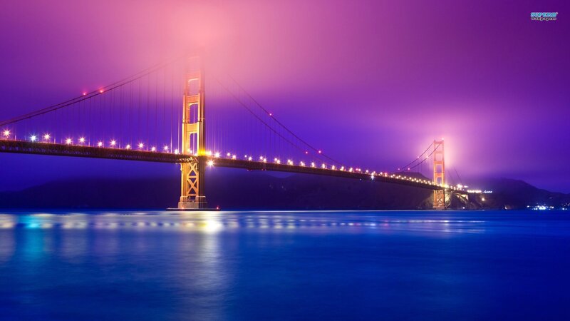 Golden Gate Bridge — Purple, Dramatic, Night, Photograph