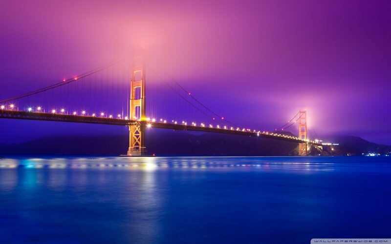 Golden Gate Bridge — Purple, Dramatic, Night