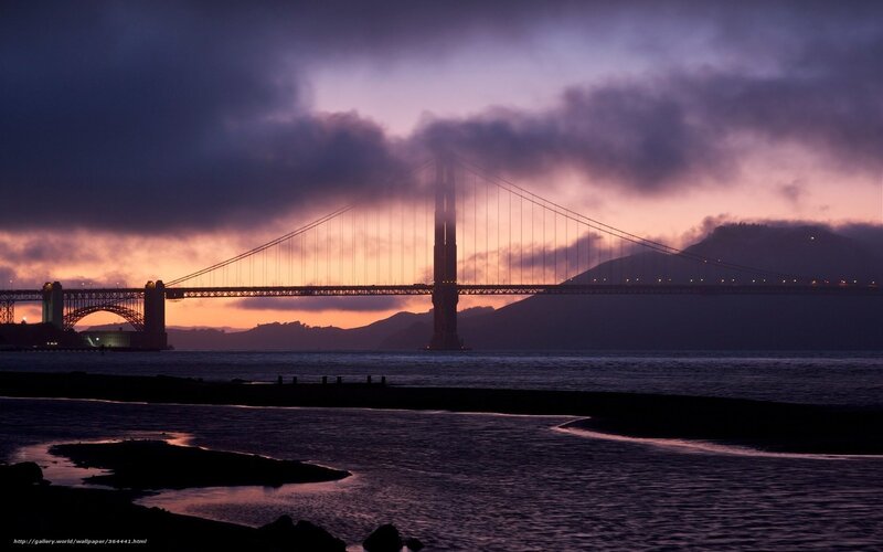 Golden Gate Bridge — Purple, Dramatic, Sunset, Photograph, Mountain