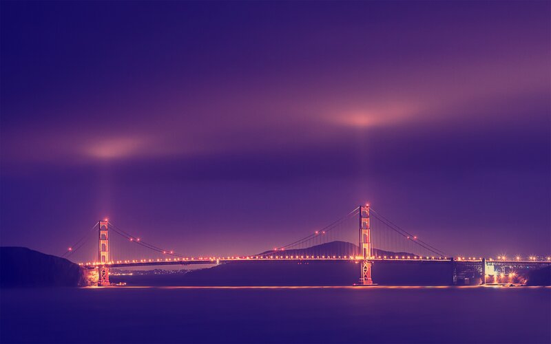 Golden Gate Bridge — Purple, Serene, Night