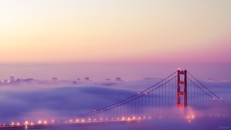 Golden Gate Bridge — Purple, Serene, Sunrise