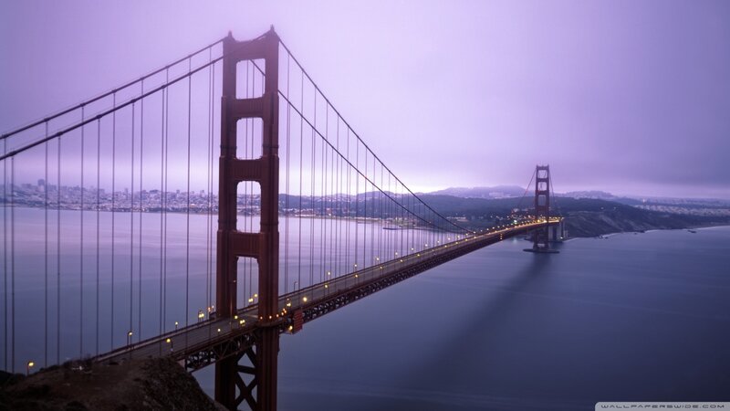Golden Gate Bridge — Purple, Serene, Sunset, Photograph, City Skyline, Bay