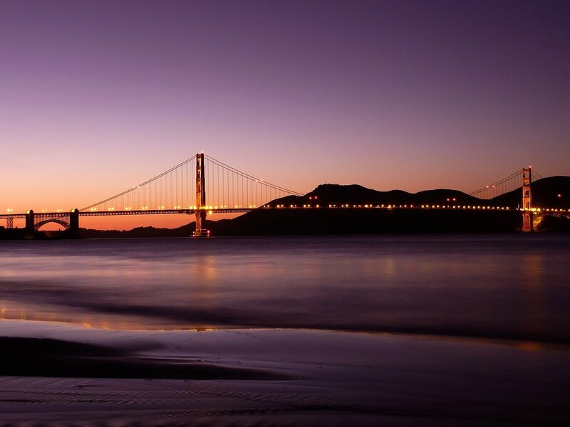 Golden Gate Bridge — Purple, Serene, Sunset, Photograph