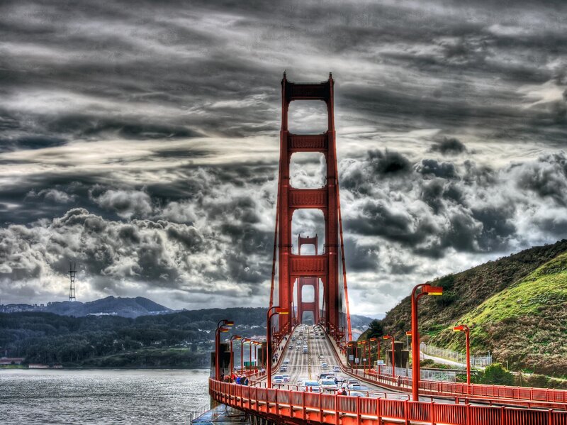 Golden Gate Bridge — Red, Dramatic, Afternoon, Photograph, Clouds