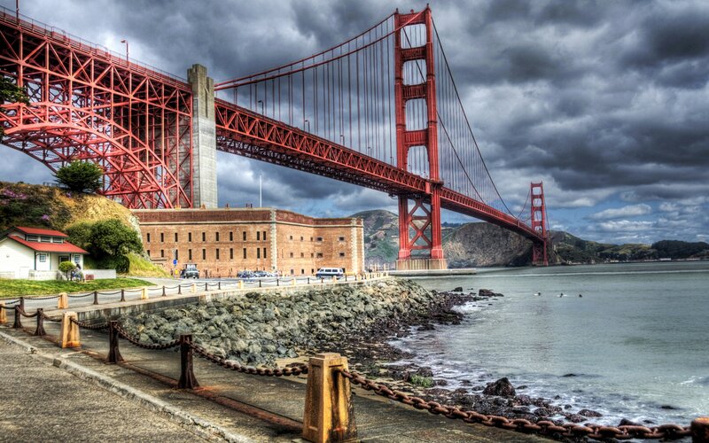 Golden Gate Bridge — Red, Dramatic, Afternoon, Photograph, Fort