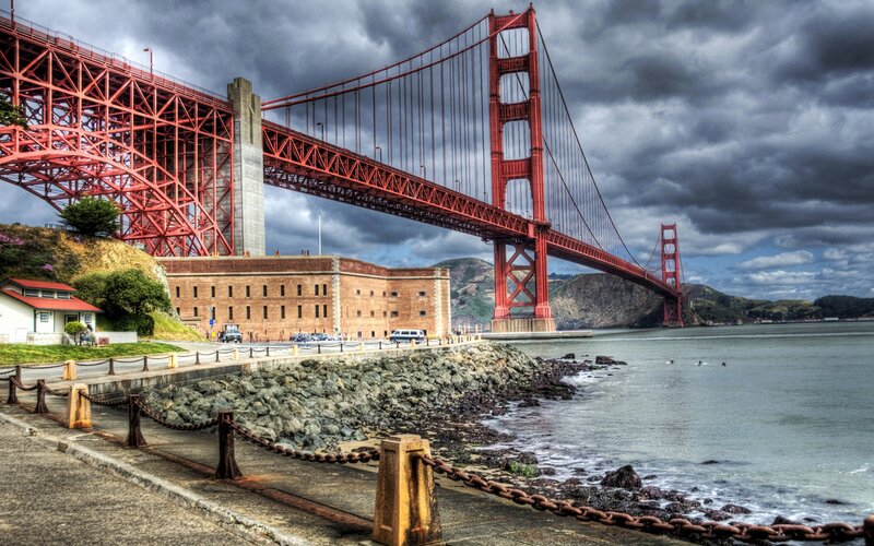 Golden Gate Bridge — Red, Dramatic, Afternoon, Photograph, Fort, Water