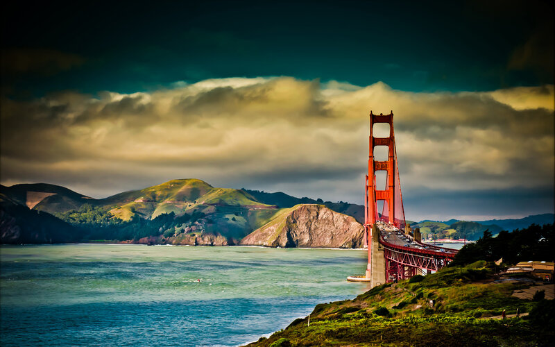 Golden Gate Bridge — Red, Dramatic, Afternoon, Photograph, Hills