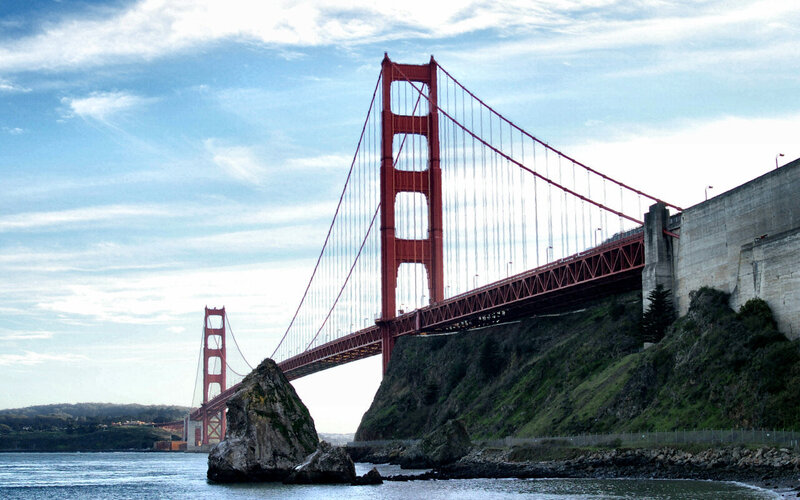 Golden Gate Bridge — Red, Dramatic, Afternoon, Photograph, Rock