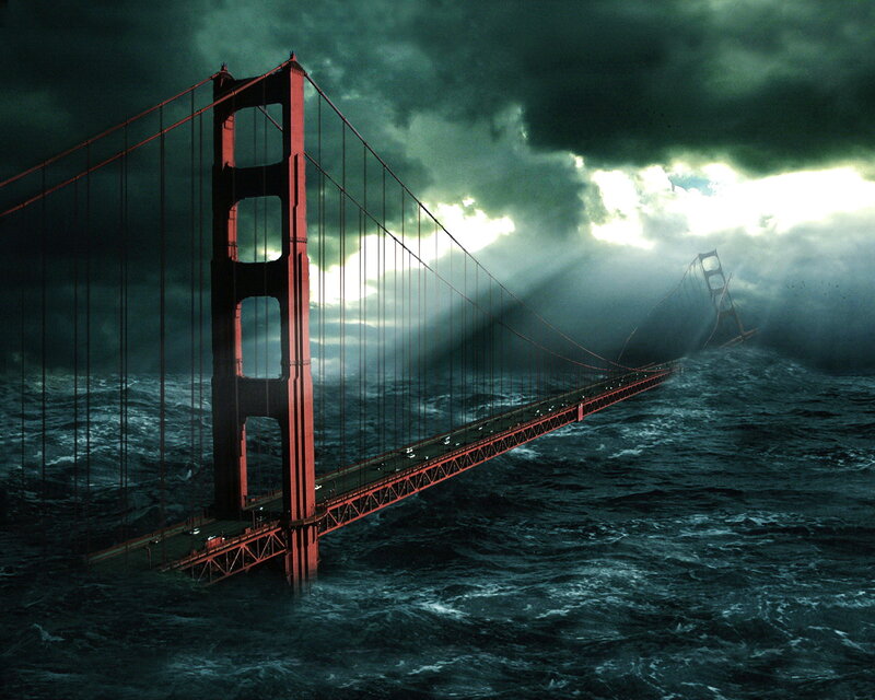 Golden Gate Bridge — Red, Dramatic, Digital Art