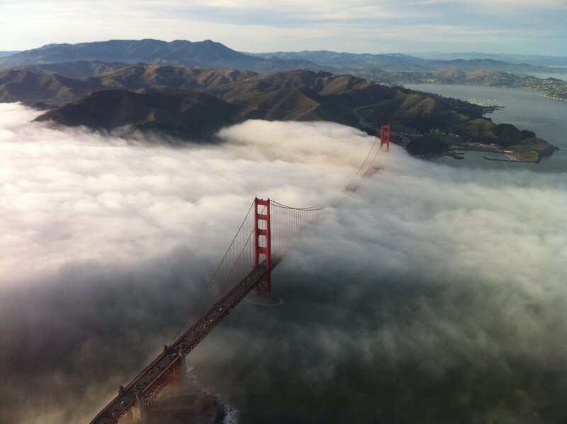 Golden Gate Bridge — Red, Dramatic, Morning, Photograph, Clouds