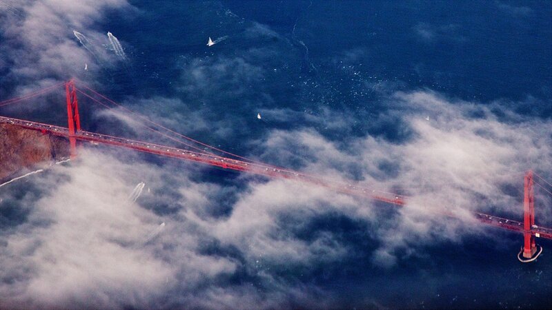 Golden Gate Bridge — Red, Dramatic, Photograph, Clouds, Boats