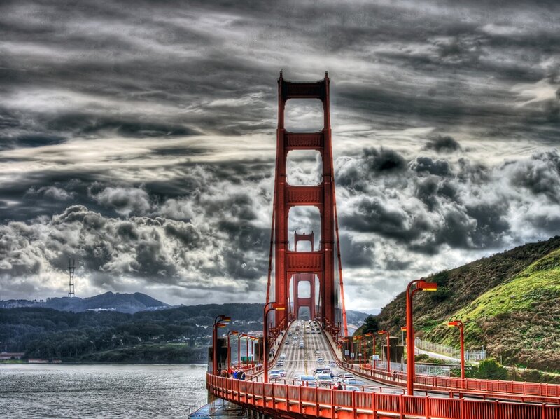 Golden Gate Bridge — Red, Dramatic, Photograph, Clouds