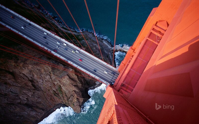 Golden Gate Bridge — Red, Dramatic, Sunset, Photograph, Cars, Ocean
