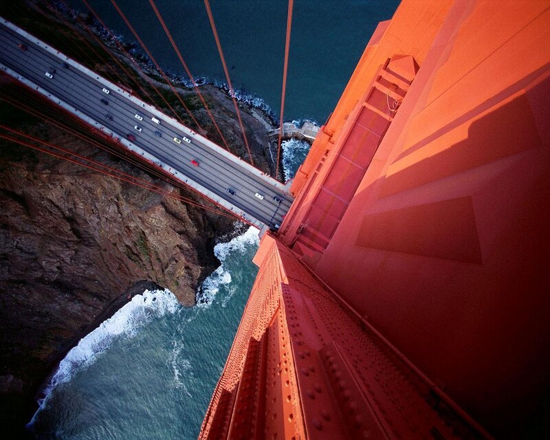 Golden Gate Bridge — Red, Dramatic, Sunset, Photograph, Cars