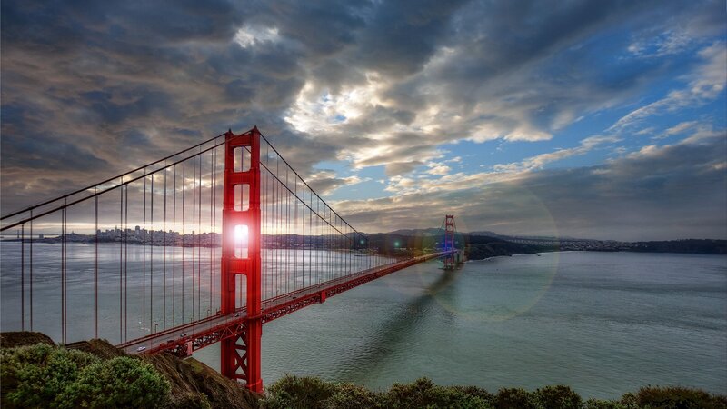 Golden Gate Bridge — Red, Dramatic, Sunset, Photograph, City Skyline