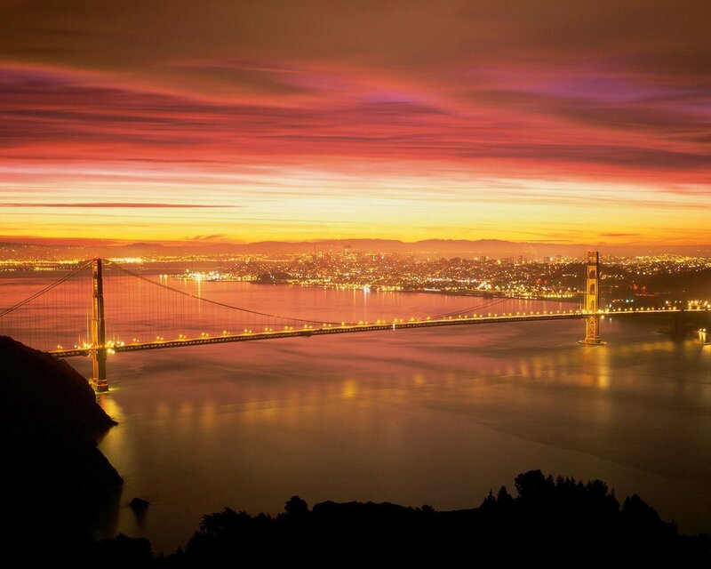 Golden Gate Bridge — Red, Dramatic, Sunset, Photograph, Cityscape