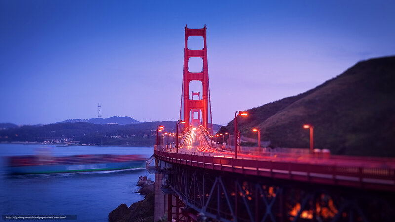 Golden Gate Bridge — Red, Dramatic, Sunset, Photograph, Hills, Water