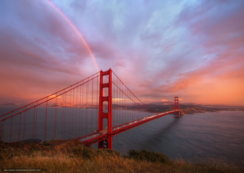Golden Gate Bridge — Red, Dramatic, Sunset, Photograph, Rainbow