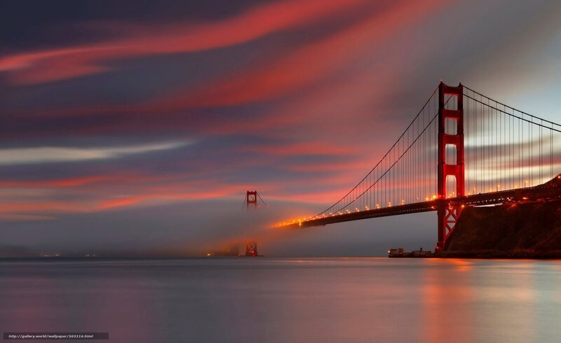 Golden Gate Bridge — Red, Dramatic, Sunset, Photograph, Sky, Water