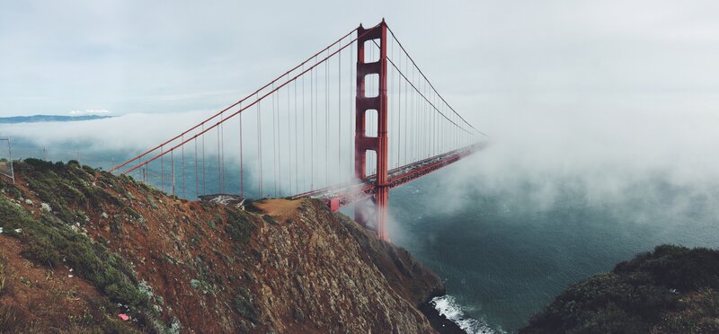 Golden Gate Bridge — Red, Misty, Photograph