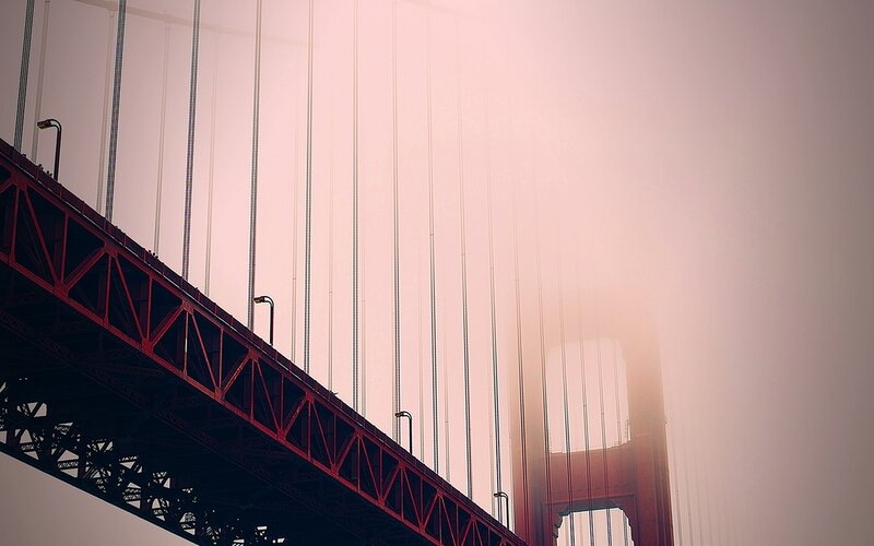 Golden Gate Bridge — Red, Misty, Sunset