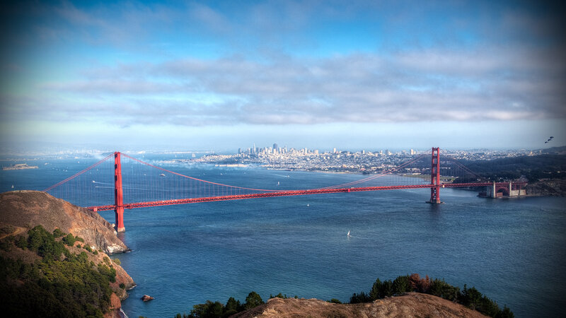 Golden Gate Bridge — Red, Serene, Afternoon, Photograph, San Francisco Skyline