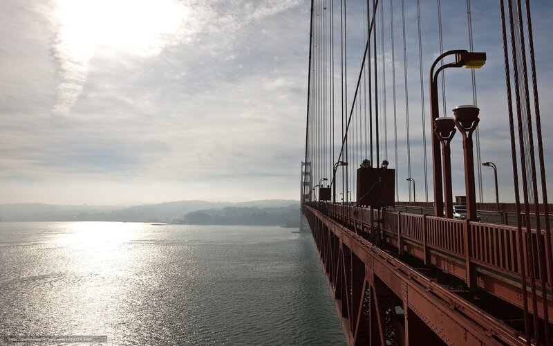 Golden Gate Bridge — Red, Serene, Afternoon, Photograph, Water, Sky