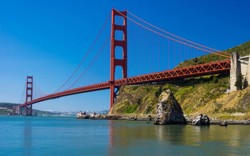 Golden Gate Bridge — Red, Serene, Afternoon, Photograph, Water