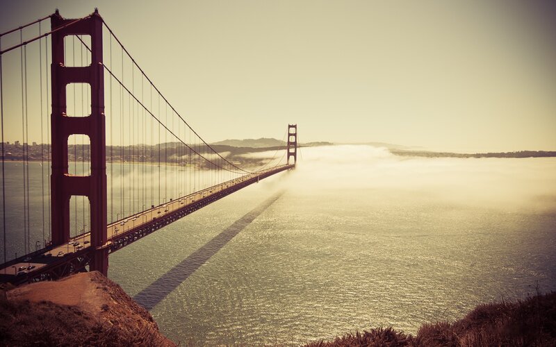 Golden Gate Bridge — Red, Serene, Morning