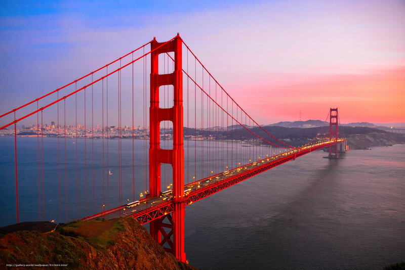 Golden Gate Bridge — Red, Serene, Sunset, Photograph, City Skyline