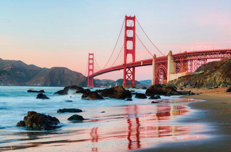 Golden Gate Bridge — Red, Serene, Sunset