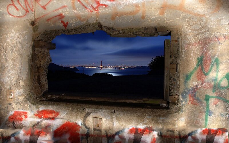Golden Gate Bridge through a window