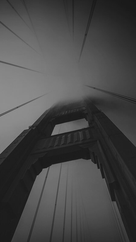 Golden Gate Bridge Tower — Black, Dramatic, Photograph
