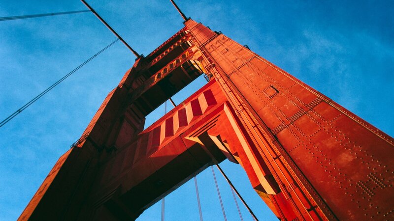 Golden Gate Bridge Tower — Red, Dramatic, Sunset