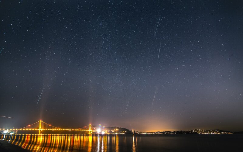 Golden Gate Bridge under meteor shower
