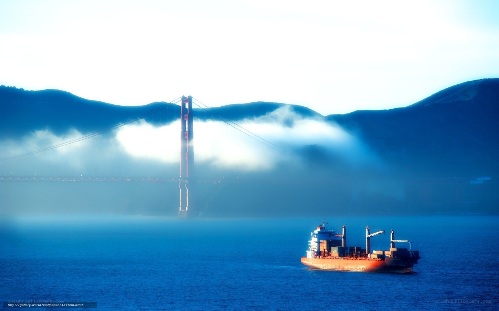 Golden Gate Bridge with cargo ship