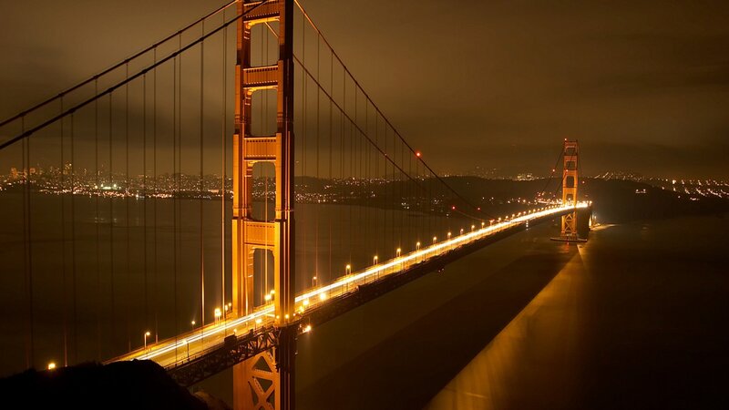 Golden Gate Bridge — Yellow, Dramatic, Night, Photograph