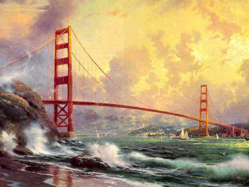 Golden Gate Bridge — Yellow, Dramatic, Sunset, Painting