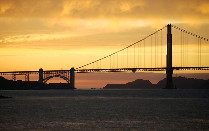 Golden Gate Bridge — Yellow, Dramatic, Sunset, Photograph