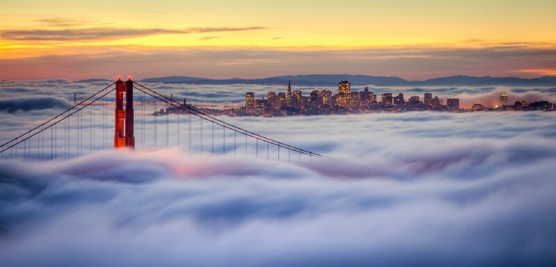 Golden Gate Bridge — Yellow, Serene, Sunrise