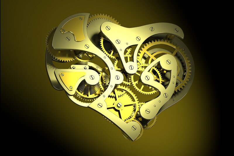 Golden Gears in Heart Shape