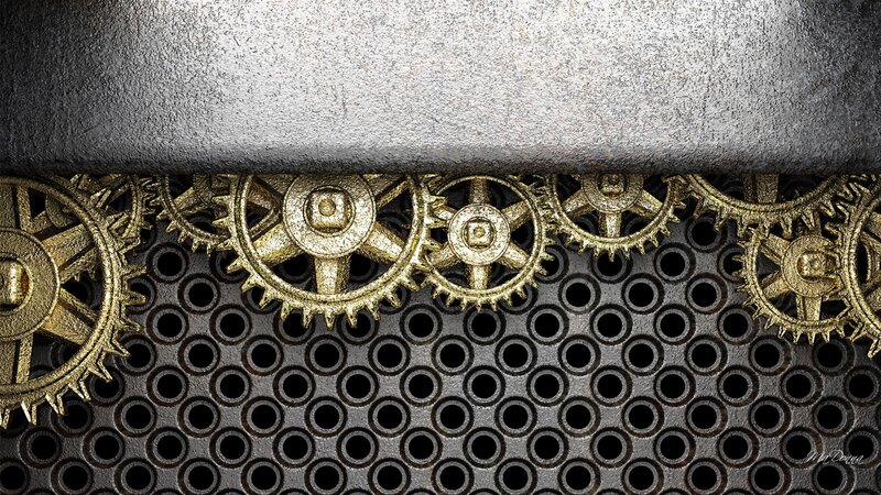 Golden Gears on Metal Plate