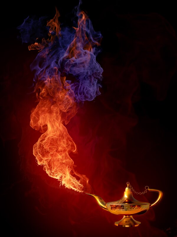 Golden Genie Lamp — Gold, Dramatic, Digital Art