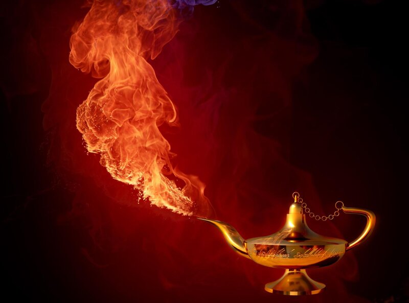 Golden Genie Lamp — Red, Dramatic
