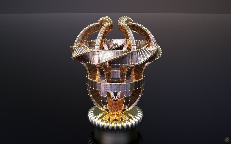 golden geometric sculpture