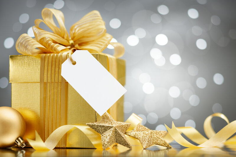 Golden Gift Box — Gold, Festive, Photograph, Ornaments, Stars