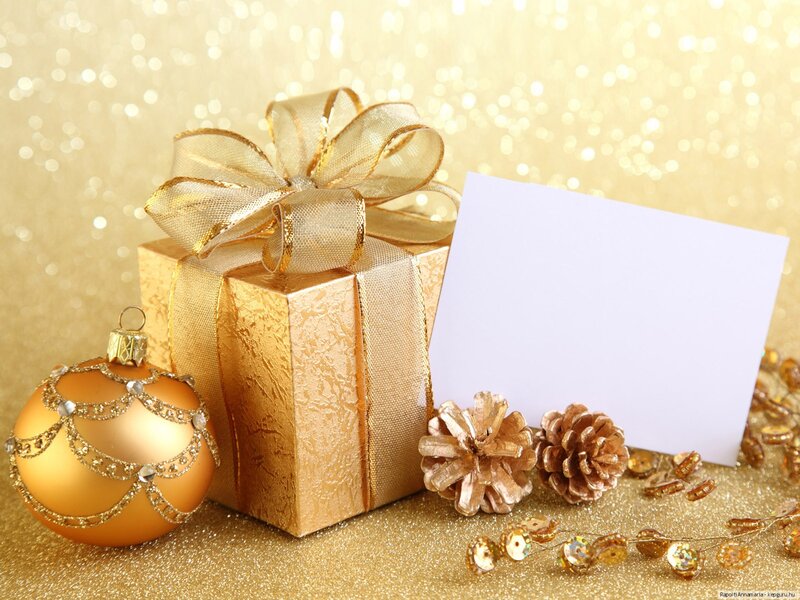 Golden Gift Box — Gold, Festive, Winter, Photograph, Ornament, Pinecones