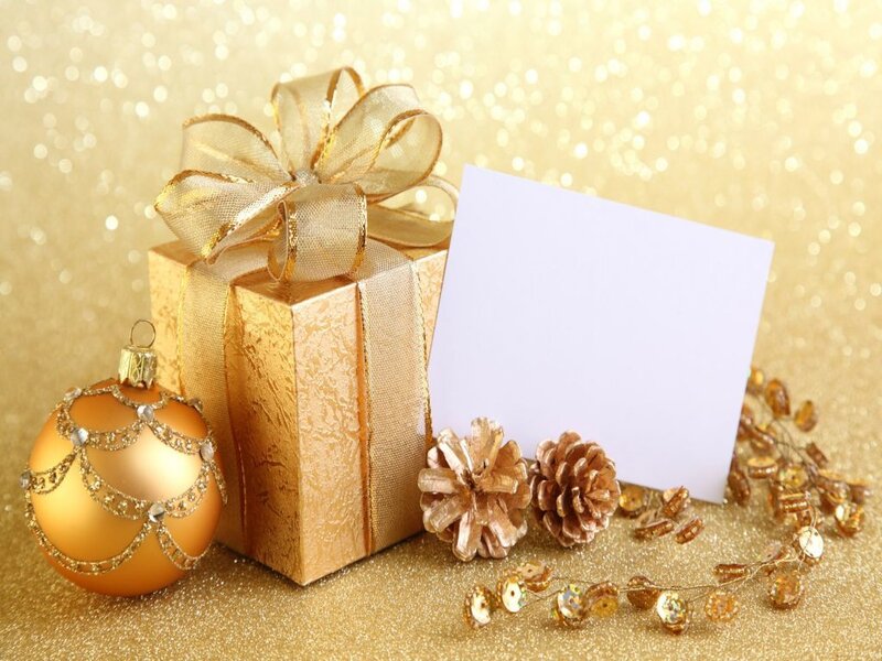 Golden Gift Box — Gold, Festive, Winter, Photograph, Ornament