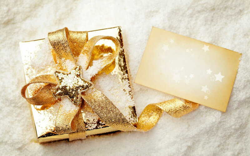 Golden Gift Box — Gold, Festive, Winter, Photograph, Ribbon