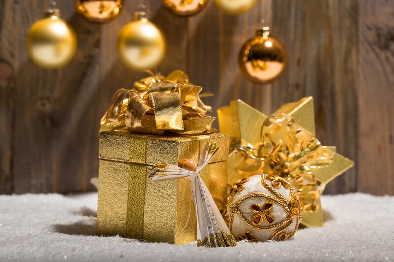 Golden Gift Box in Snow